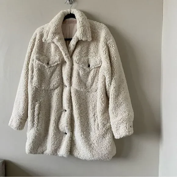Esqualo-Fluffy Soft Teddy Coat- Off White - Picture 6 of 15